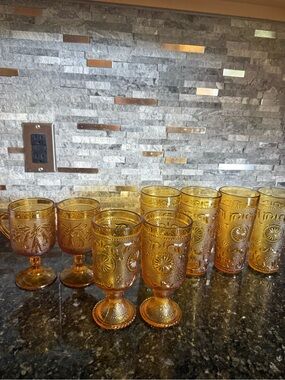 Vintage Amber Tiara Indiana Glass Vaiety of 8 Glasses